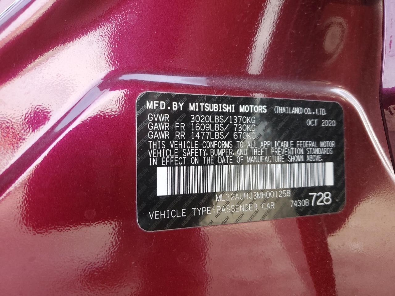 2021 Mitsubishi Mirage Es VIN: ML32AUHJ3MH001258 Lot: 82767834