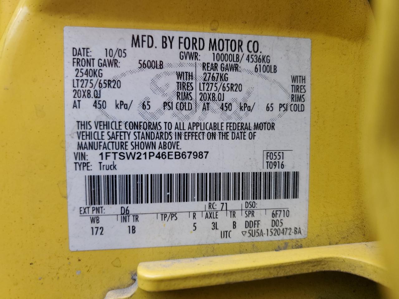 1FTSW21P46EB67987 2006 Ford F250 Super Duty