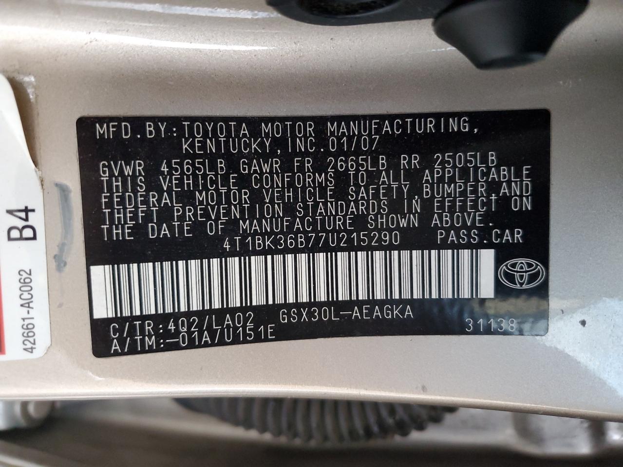 4T1BK36B77U215290 2007 Toyota Avalon Xl