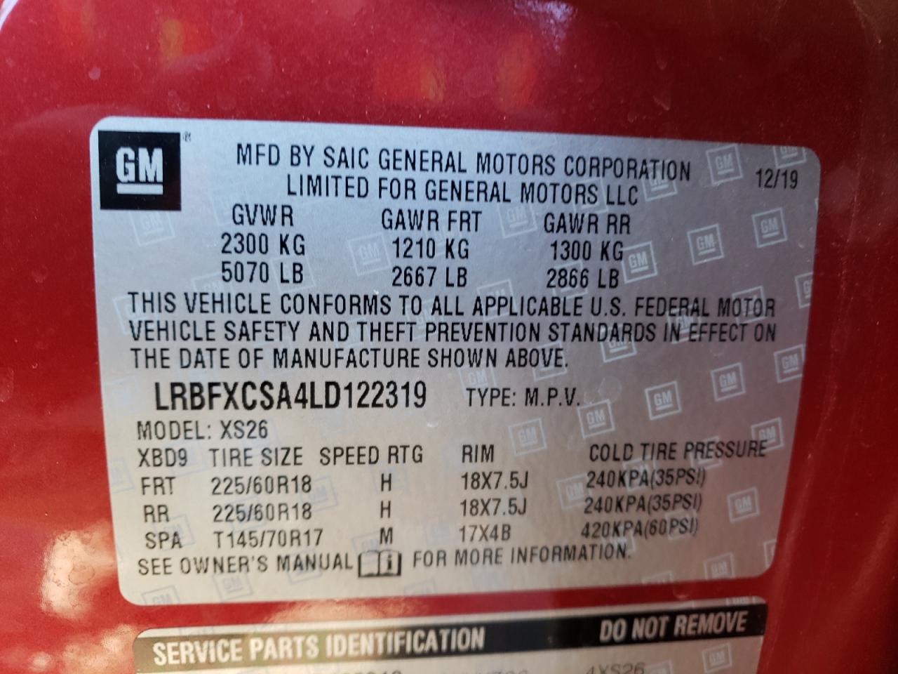 2020 Buick Envision Essence VIN: LRBFXCSA4LD122319 Lot: 82878484