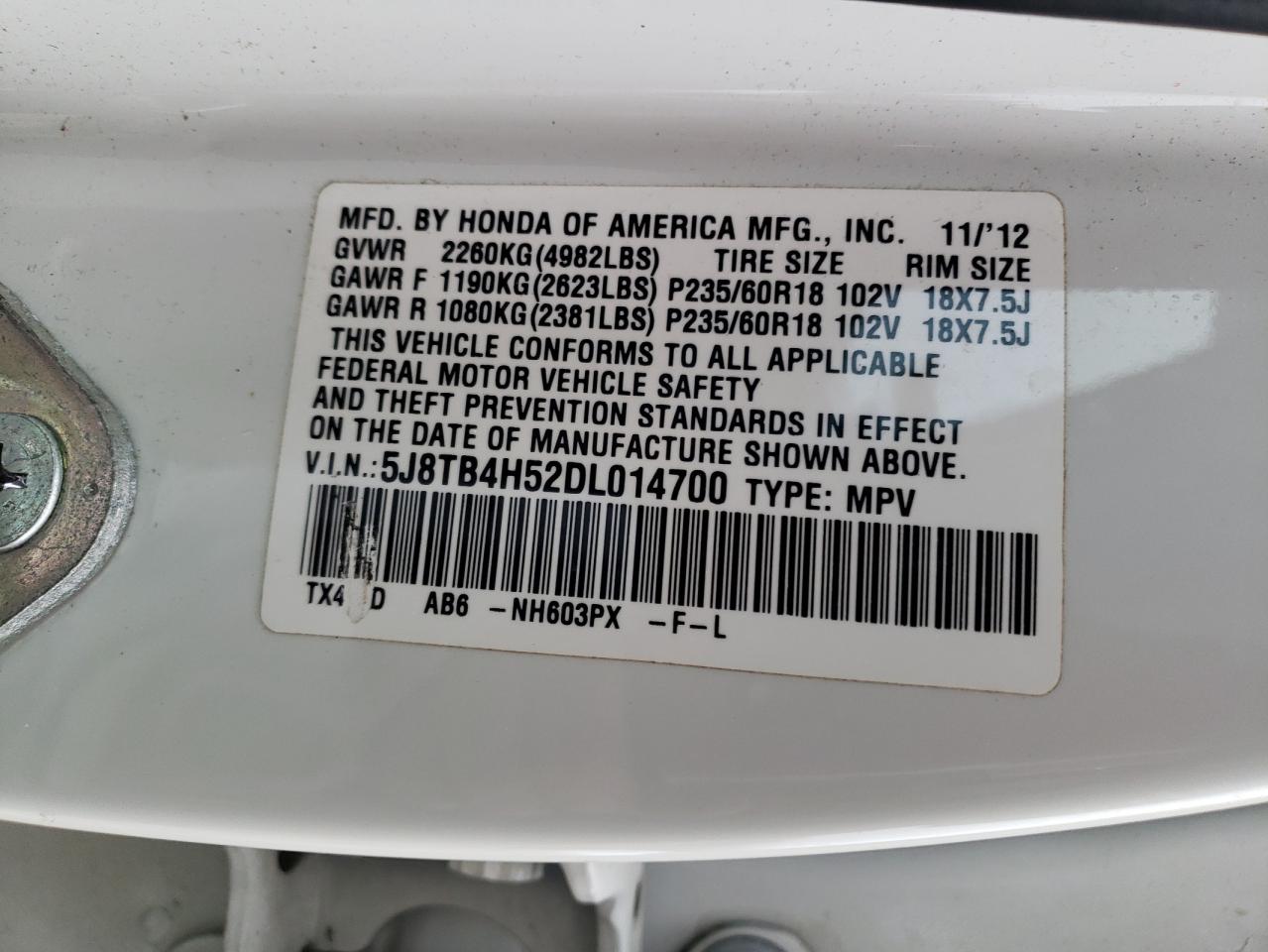 5J8TB4H52DL014700 2013 Acura Rdx Technology