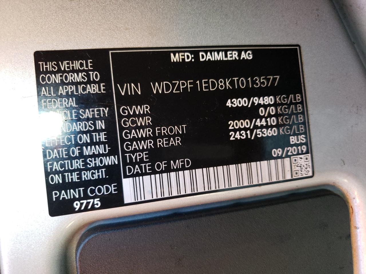 WDZPF1ED8KT013577 2019 Mercedes-Benz Sprinter 2500/3500