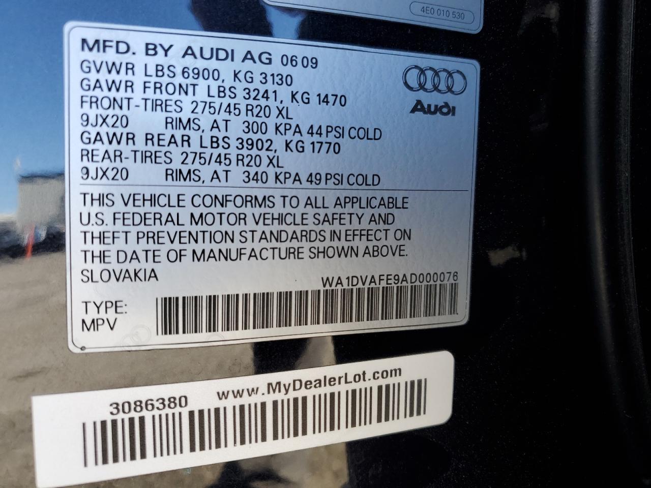 WA1DVAFE9AD000076 2010 Audi Q7 Prestige