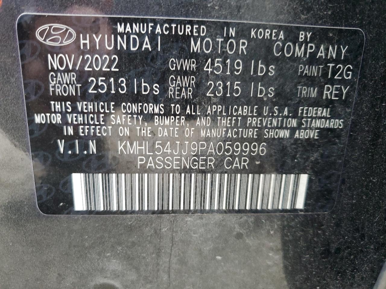 2023 Hyundai Sonata Hybrid VIN: KMHL54JJ9PA059996 Lot: 81366034