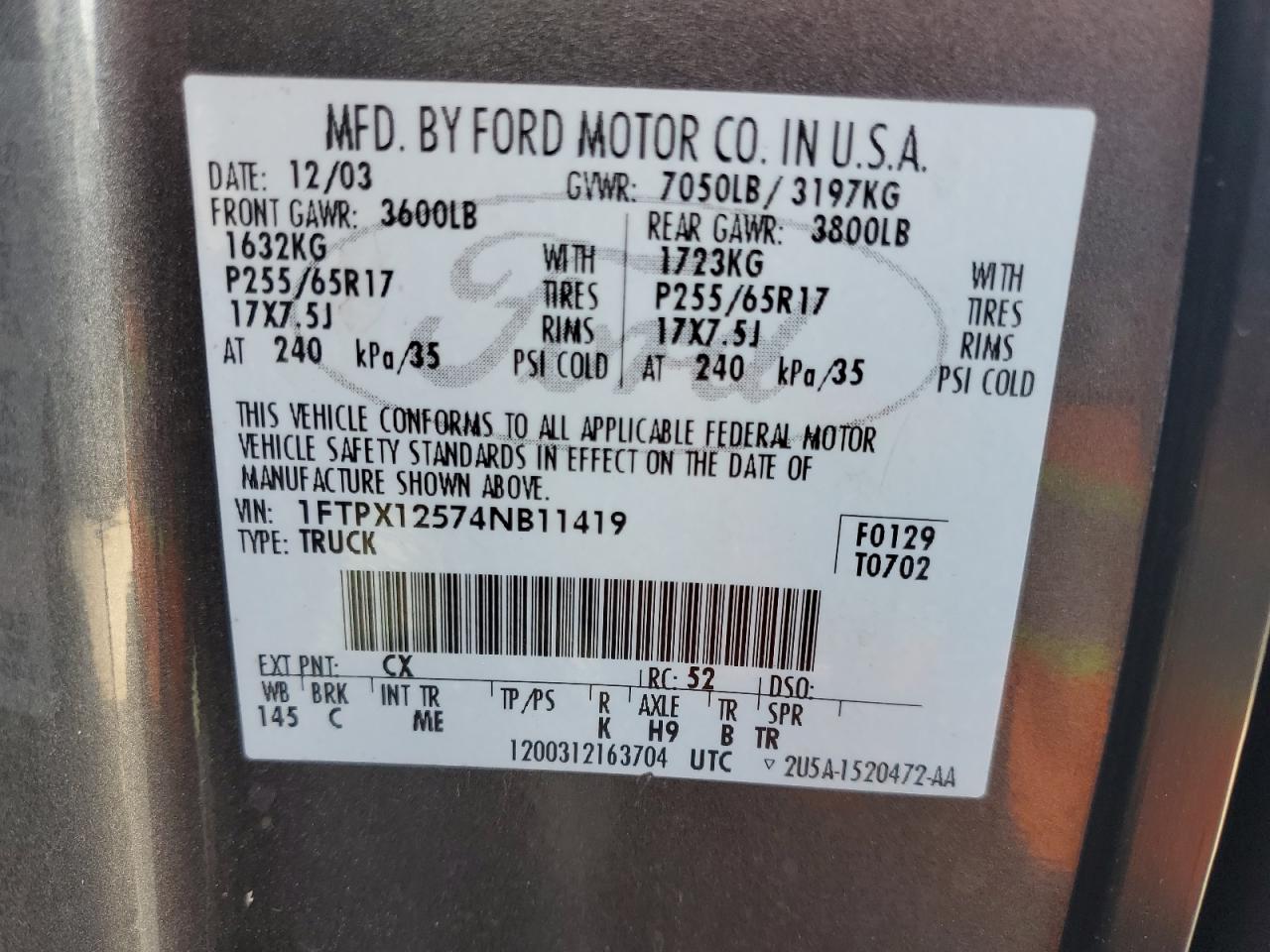 1FTPX12574NB11419 2004 Ford F150