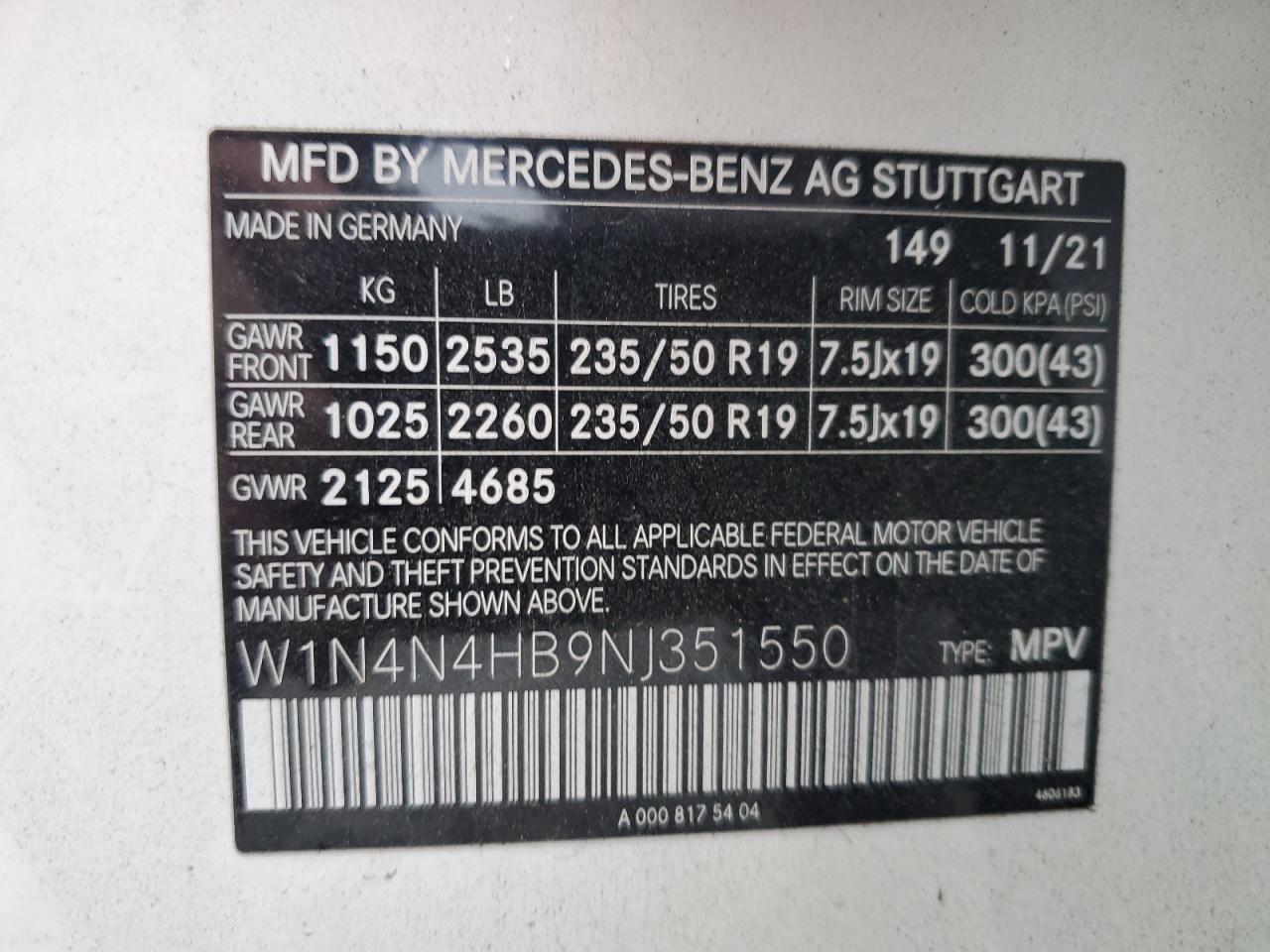 2022 Mercedes-Benz Gla 250 4Matic VIN: W1N4N4HB9NJ351550 Lot: 86005904