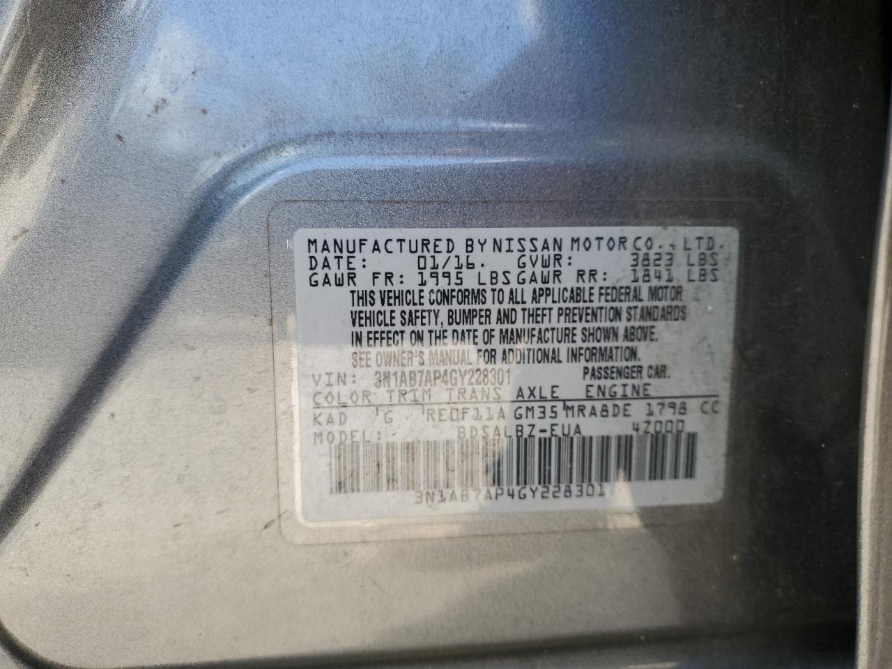 3N1AB7AP4GY228301 2016 Nissan Sentra S