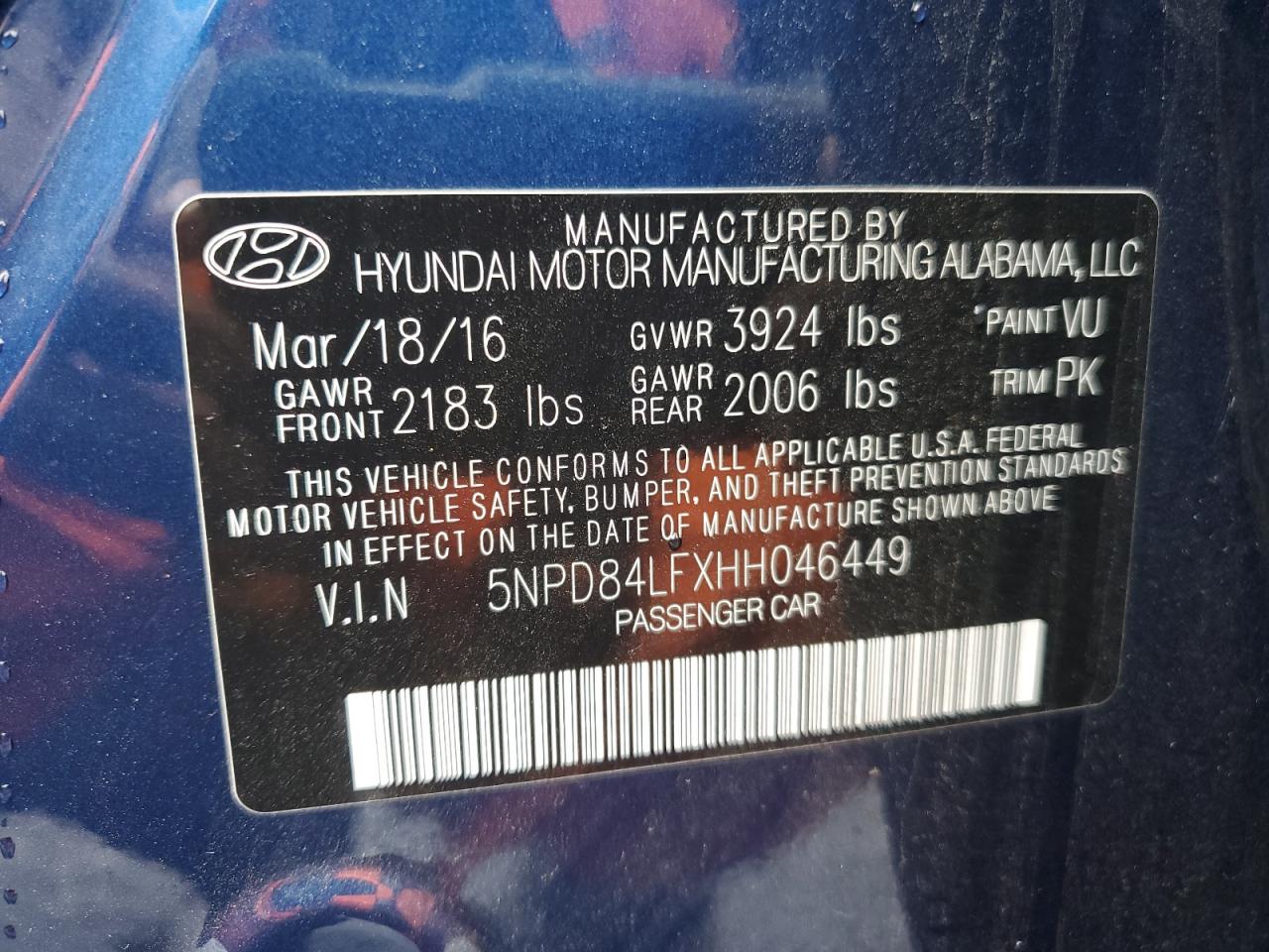 5NPD84LFXHH046449 2017 Hyundai Elantra Se