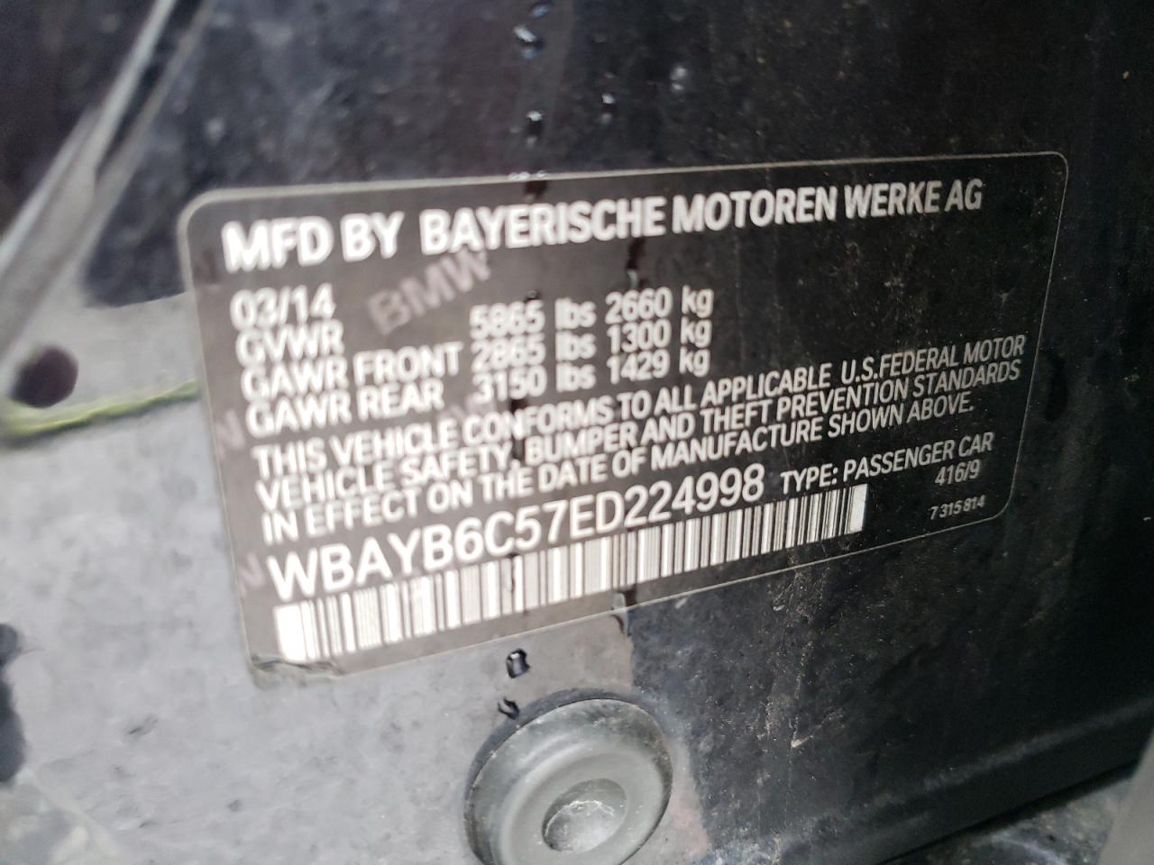 WBAYB6C57ED224998 2014 BMW 750 Xi