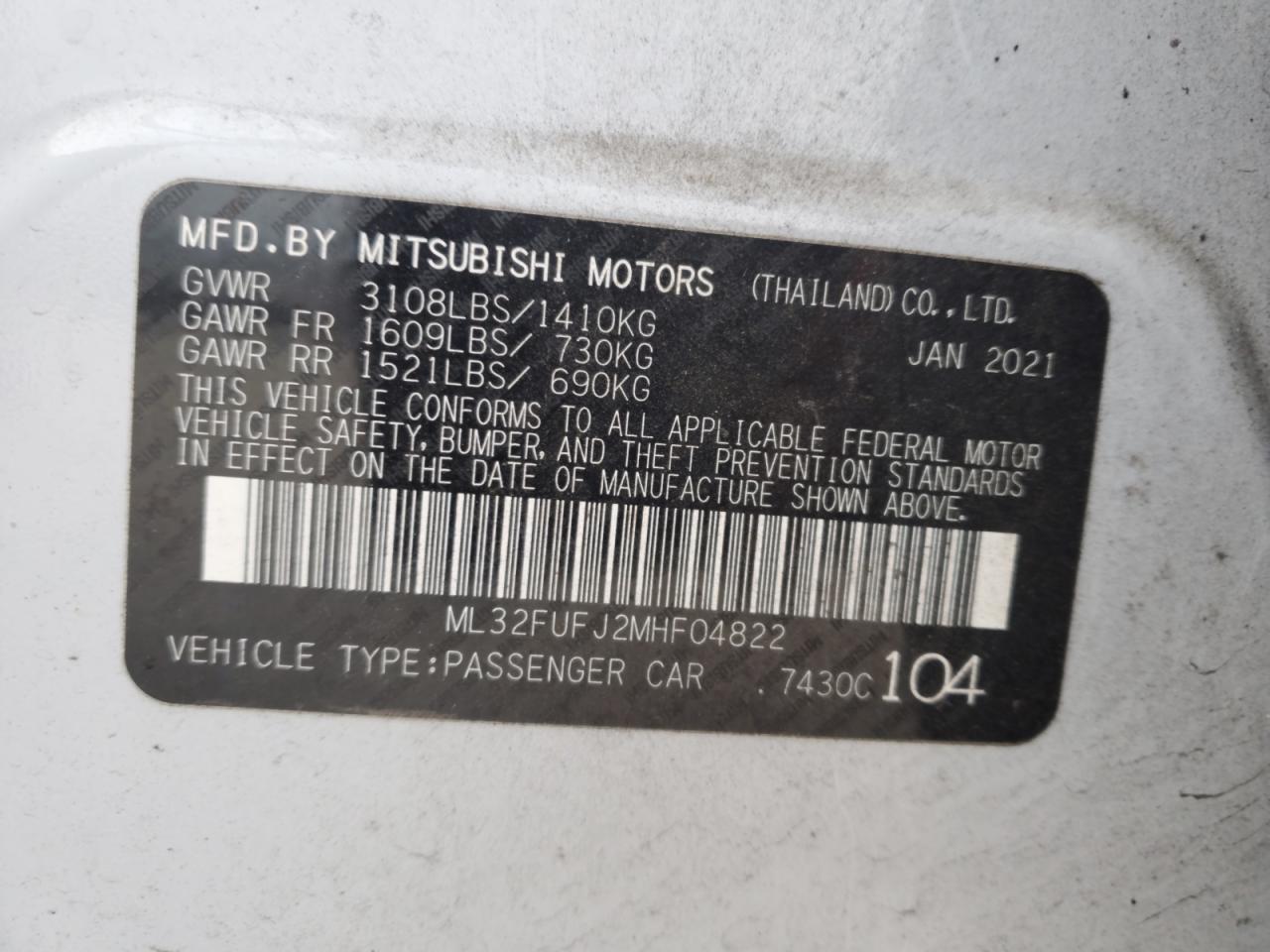 2021 Mitsubishi Mirage G4 Es VIN: ML32FUFJ2MHF04822 Lot: 82906374