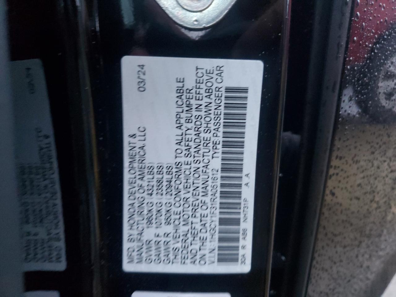 2024 Honda Accord Ex VIN: 1HGCY1F31RA051612 Lot: 85245344