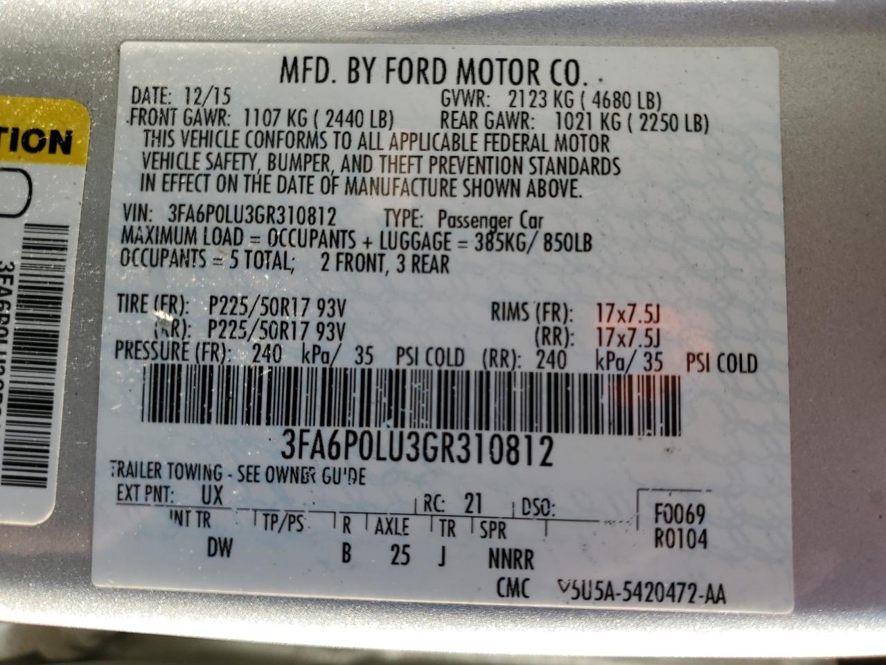 3FA6P0LU3GR310812 2016 Ford Fusion Se Hybrid