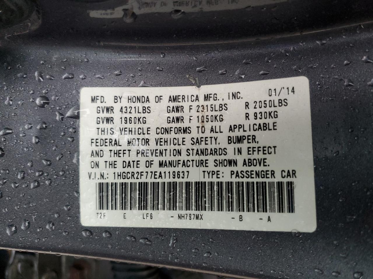 1HGCR2F77EA119637 2014 Honda Accord Ex