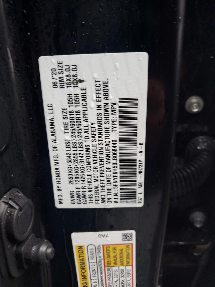 2020 Honda Pilot Exl VIN: 5FNYF6H50LB068440 Lot: 84161294