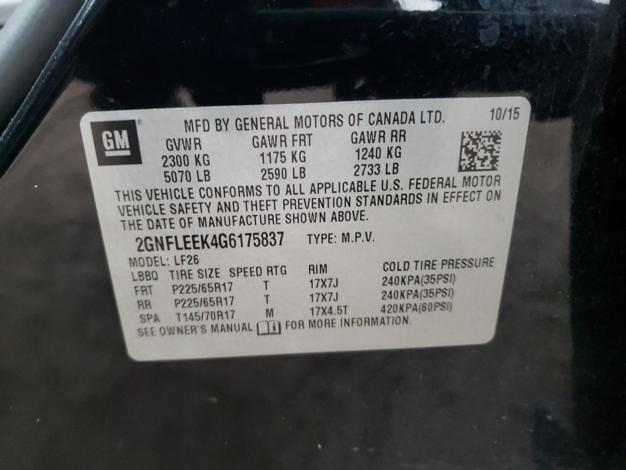 2GNFLEEK4G6175837 2016 Chevrolet Equinox Ls