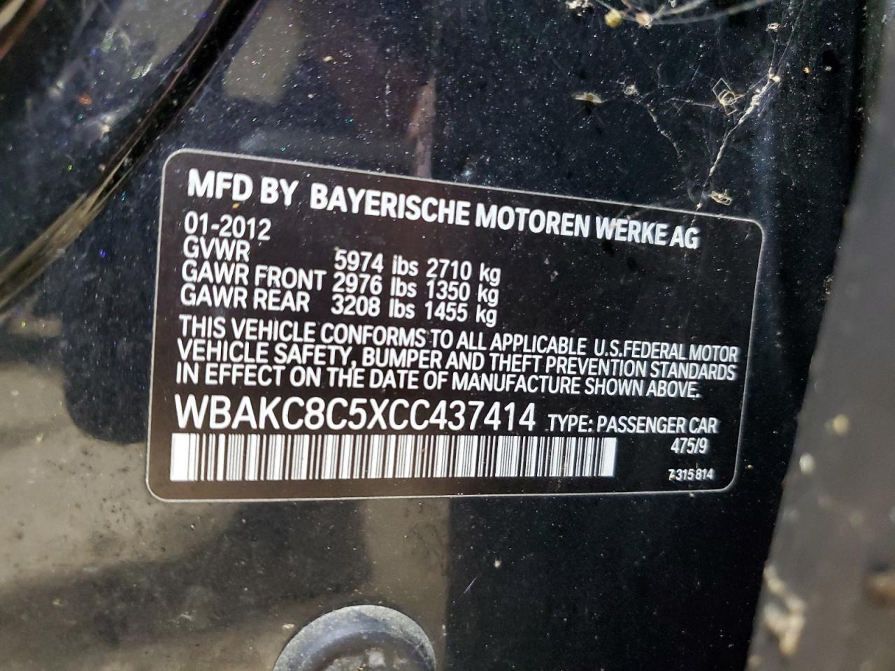 WBAKC8C5XCC437414 2012 BMW 750 Lxi