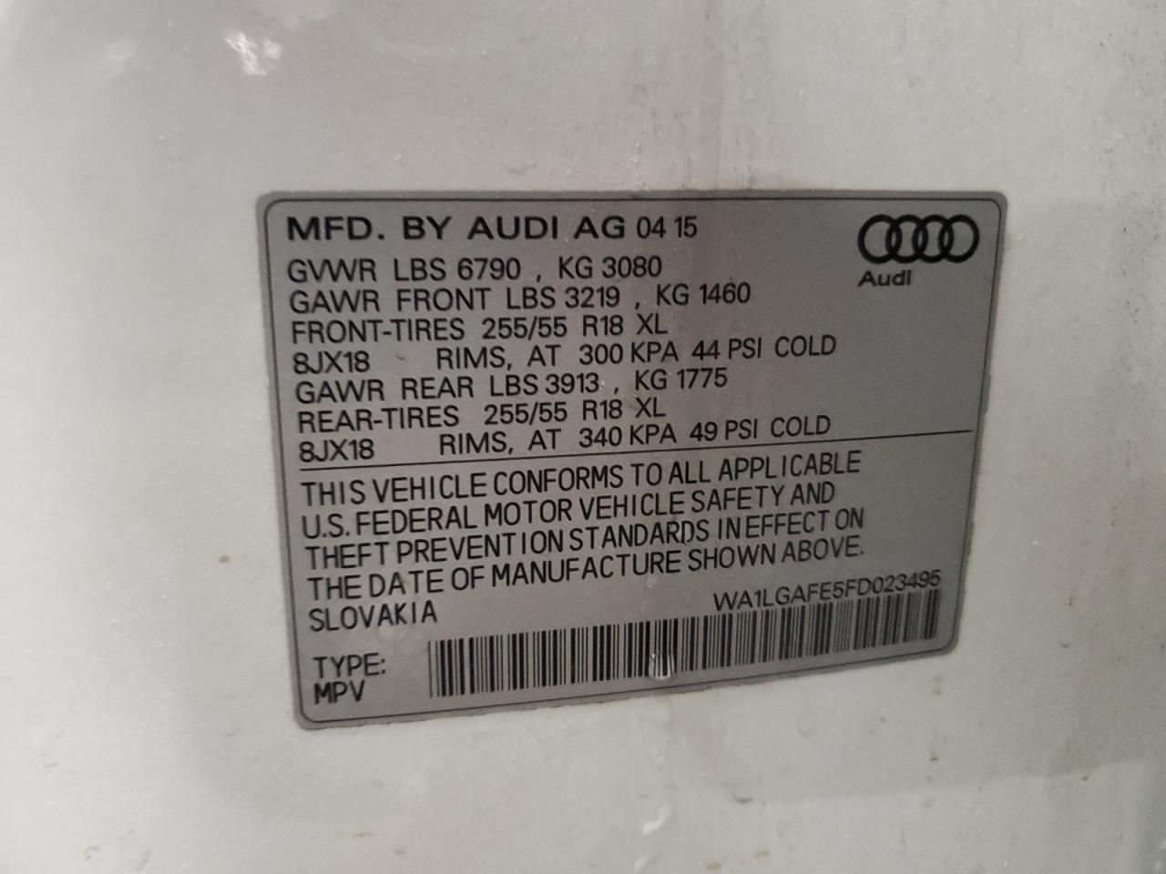 WA1LGAFE5FD023495 2015 Audi Q7 Premium Plus