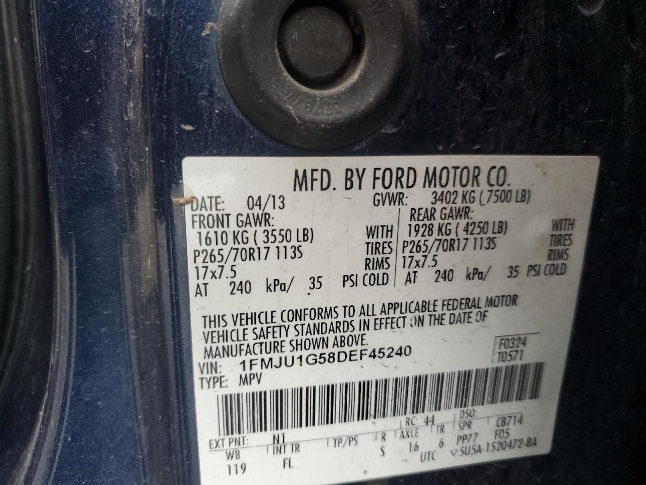 1FMJU1G58DEF45240 2013 Ford Expedition Xl