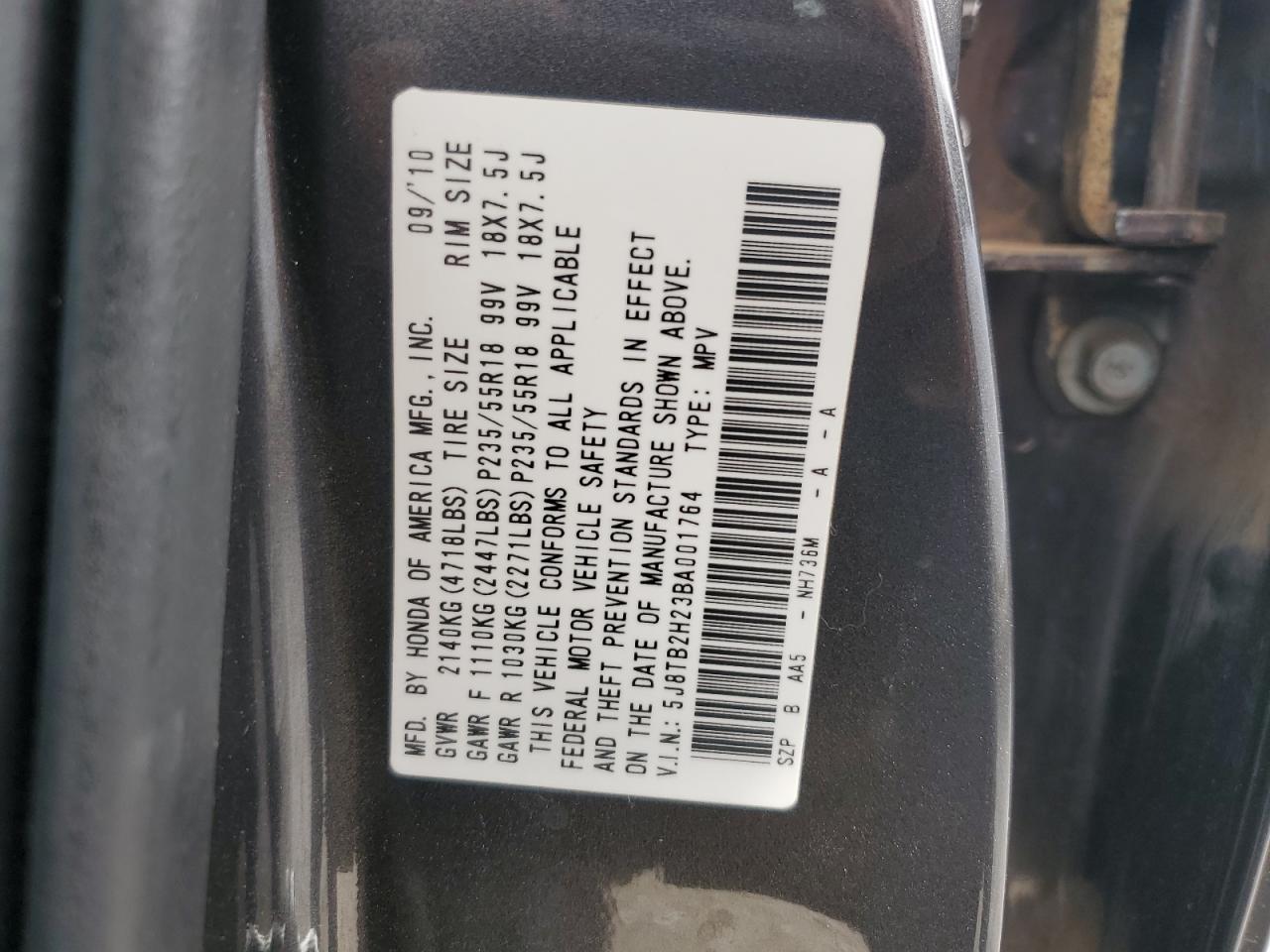 5J8TB2H23BA001764 2011 Acura Rdx