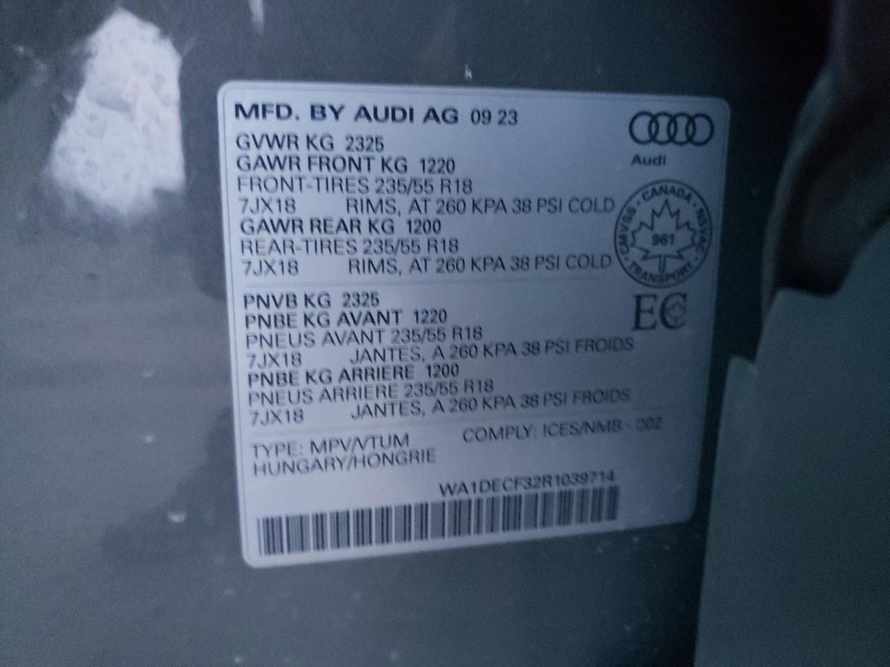 2024 Audi Q3 Premium S Line 45 VIN: WA1DECF32R1039714 Lot: 85296314