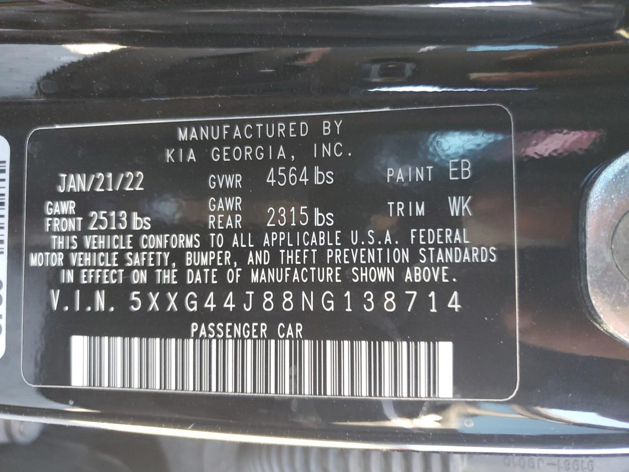 2022 Kia K5 Gt VIN: 5XXG44J88NG138714 Lot: 83156444