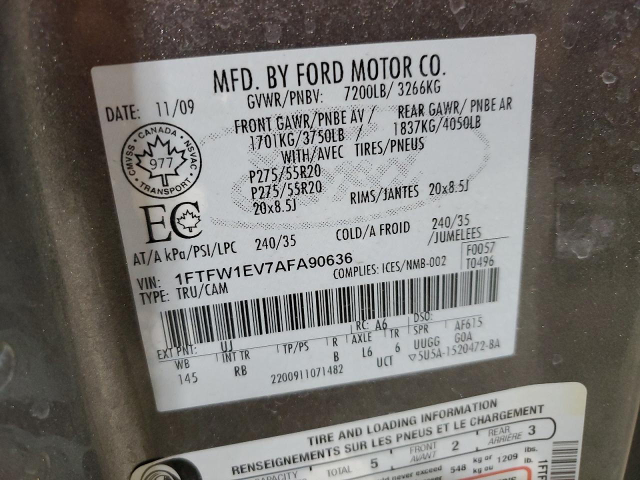 1FTFW1EV7AFA90636 2010 Ford F150 Supercrew