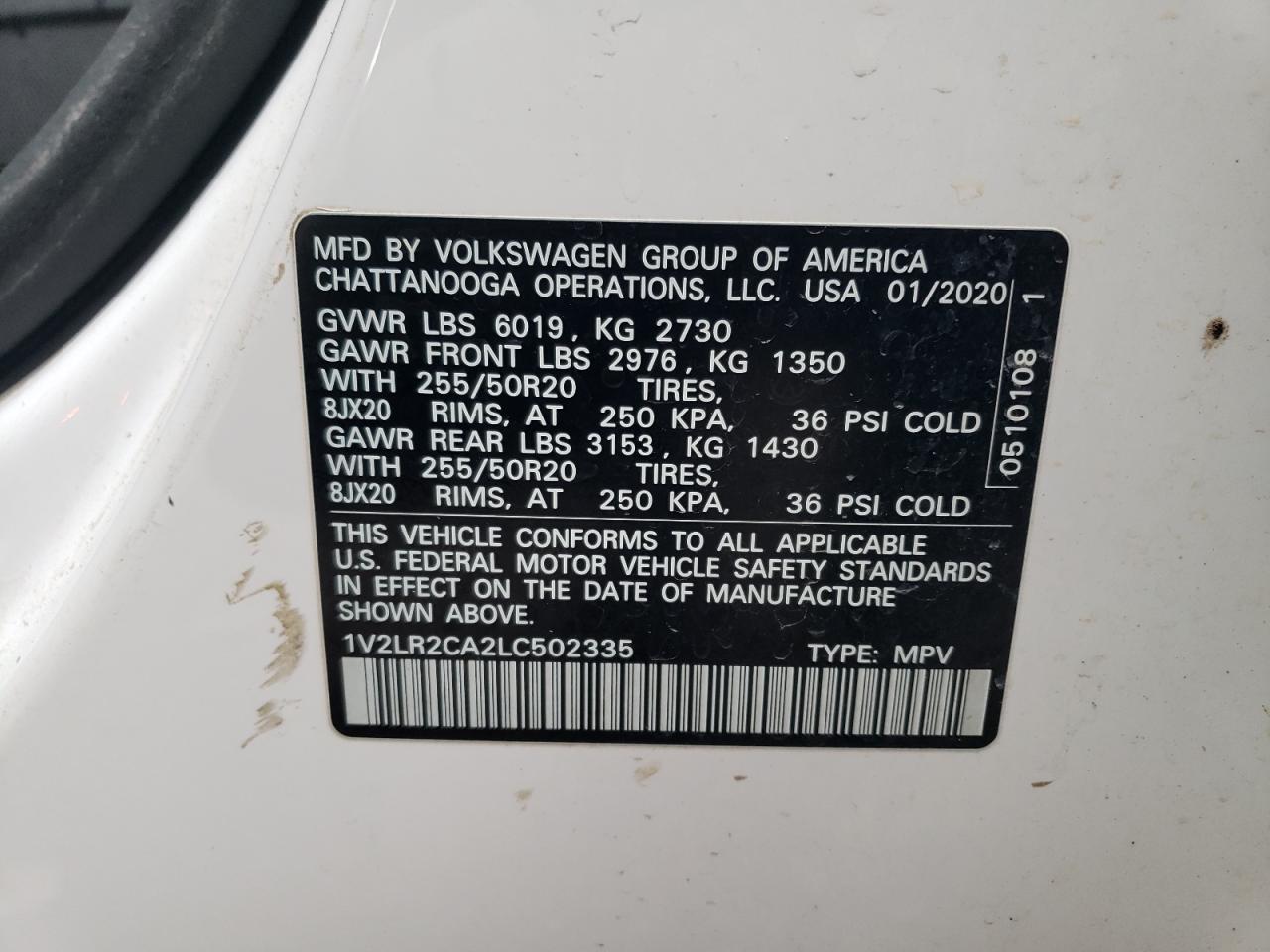 2020 Volkswagen Atlas Se VIN: 1V2LR2CA2LC502335 Lot: 85158114