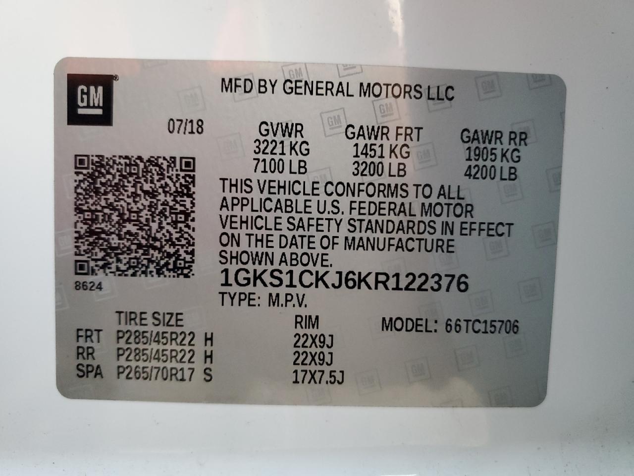 2019 GMC Yukon Denali VIN: 1GKS1CKJ6KR122376 Lot: 85943414