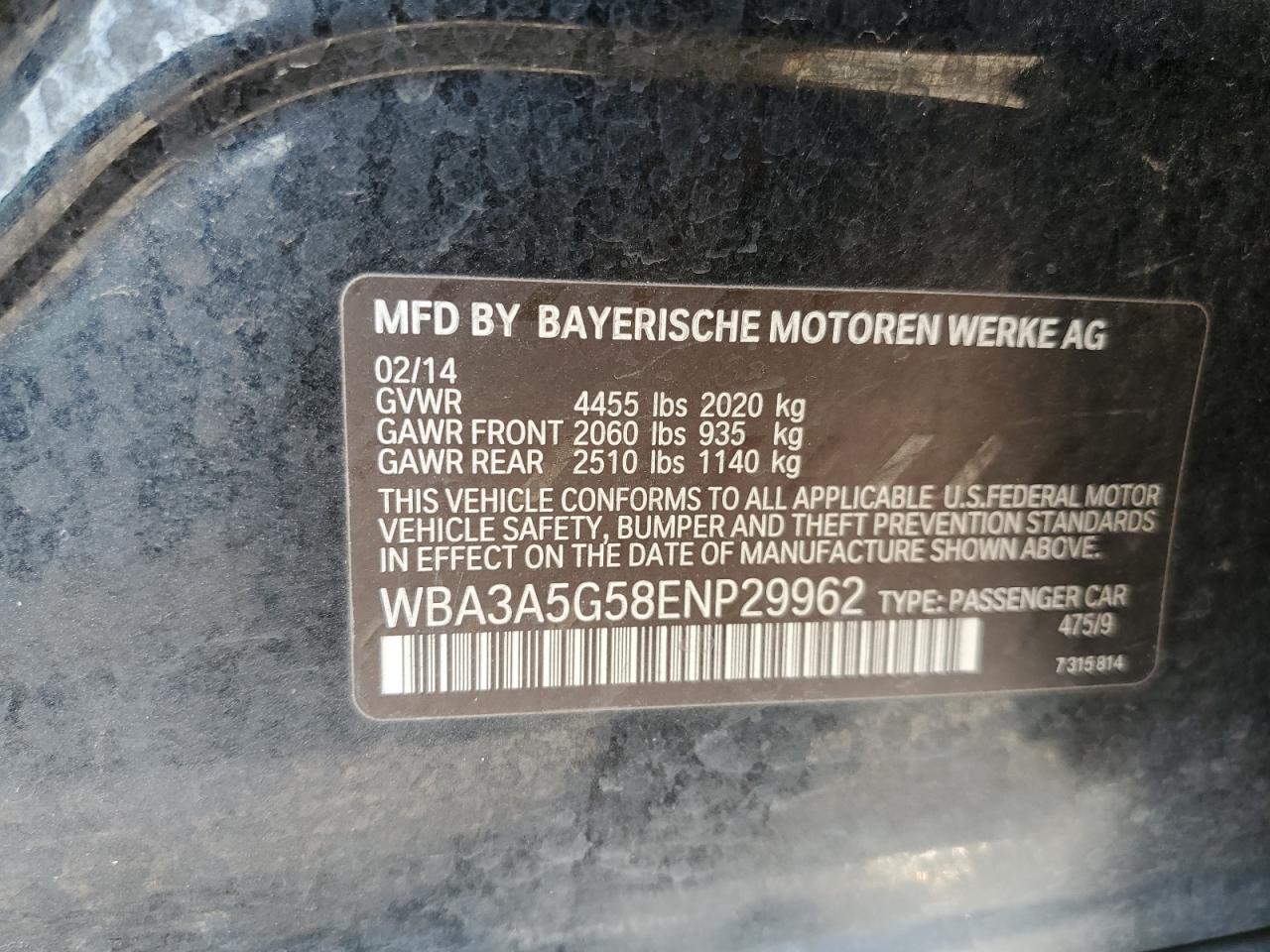 WBA3A5G58ENP29962 2014 BMW 328 I