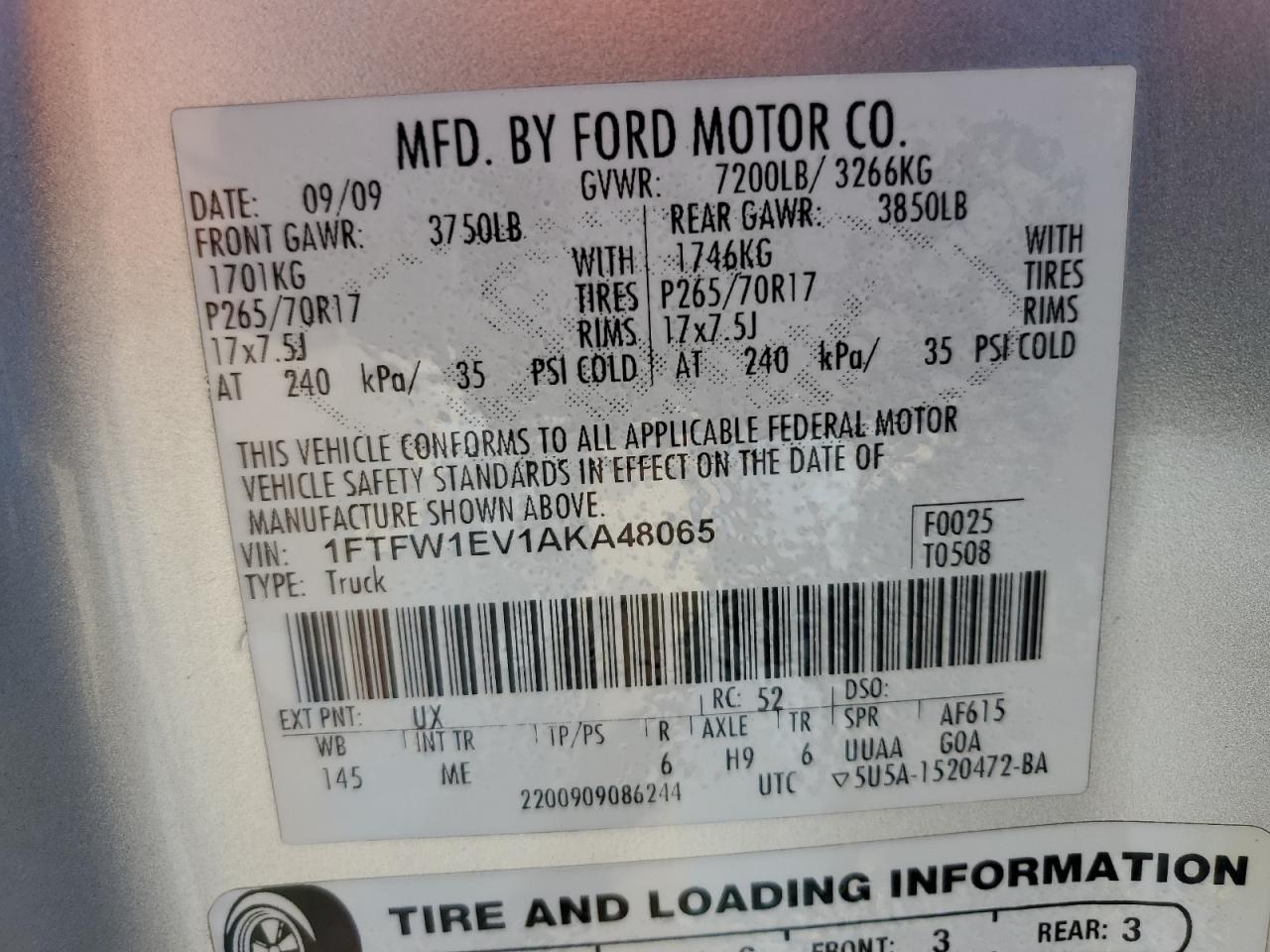 1FTFW1EV1AKA48065 2010 Ford F150 Supercrew