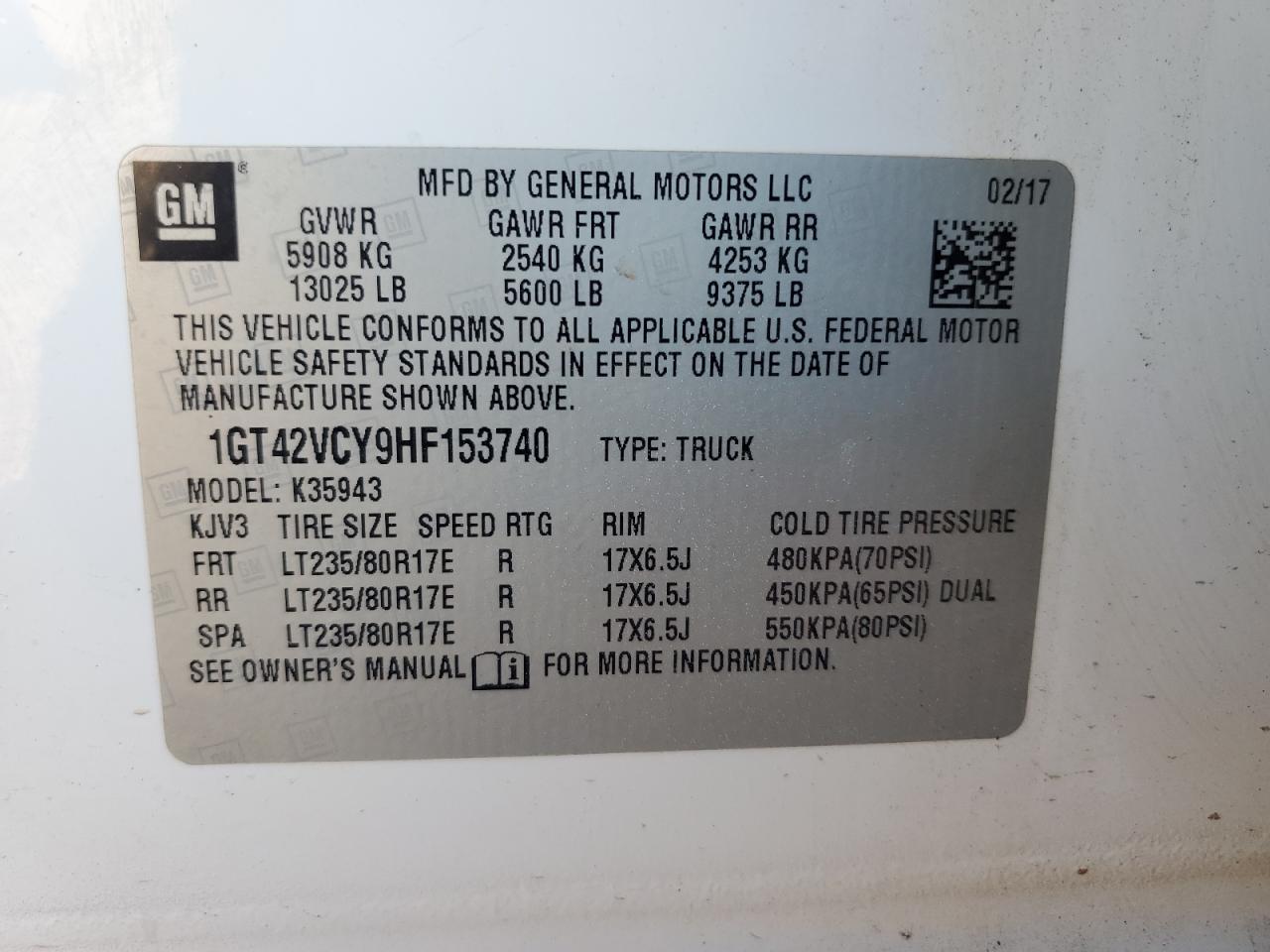 1GT42VCY9HF153740 2017 GMC Sierra K3500