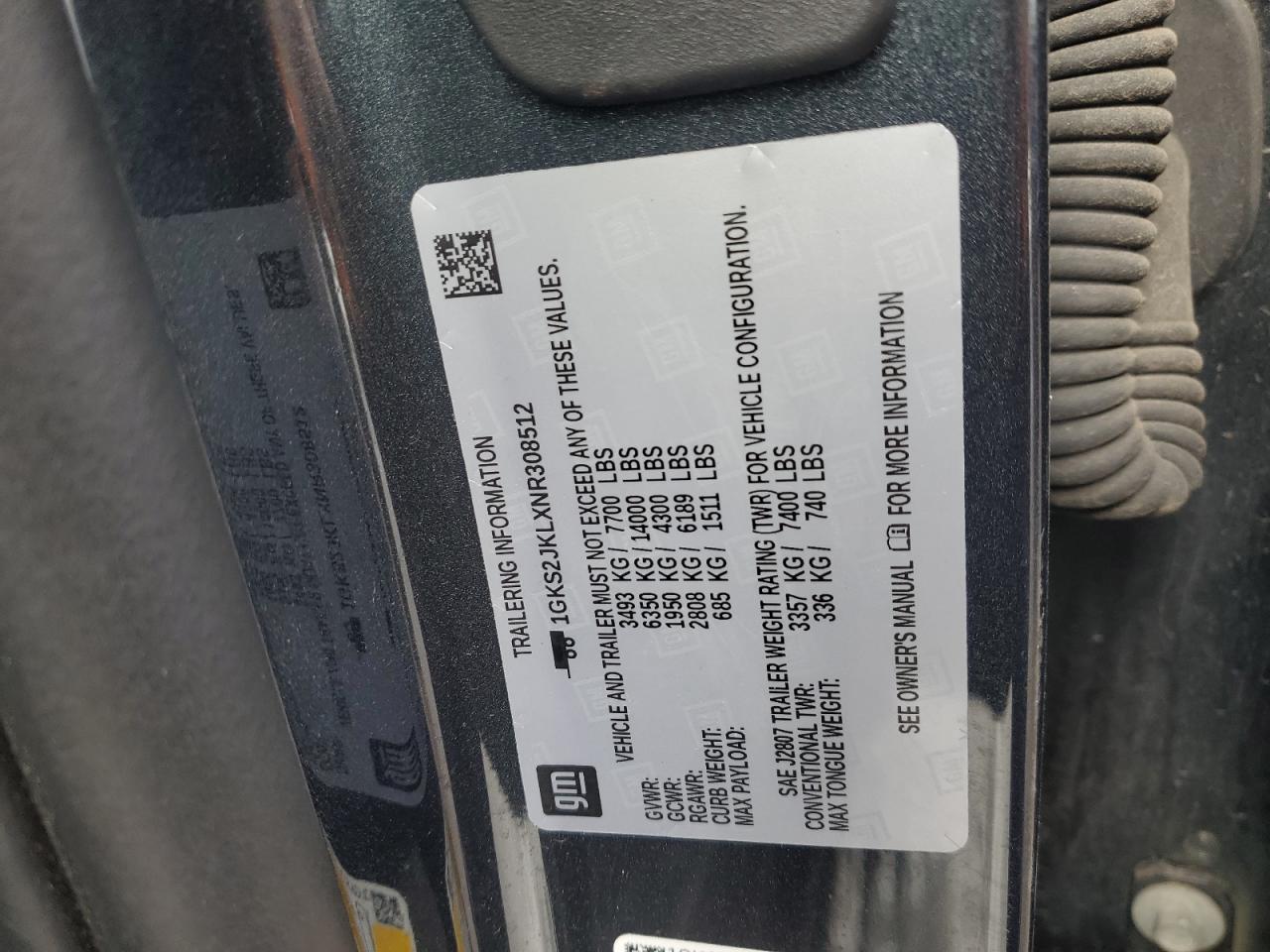 2022 GMC Yukon Xl Denali VIN: 1GKS2JKLXNR308512 Lot: 84458934