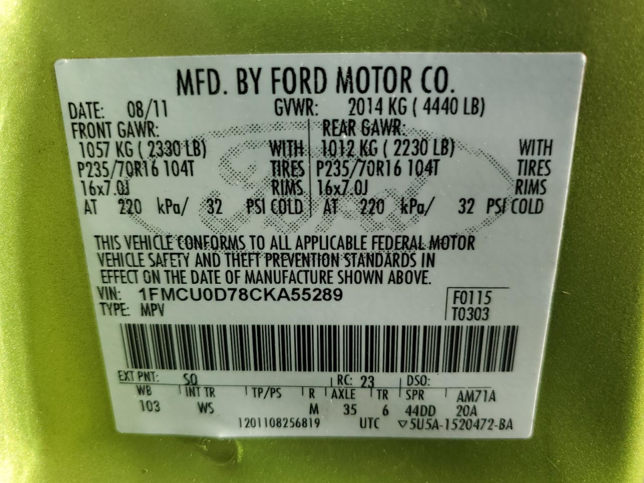 1FMCU0D78CKA55289 2012 Ford Escape Xlt