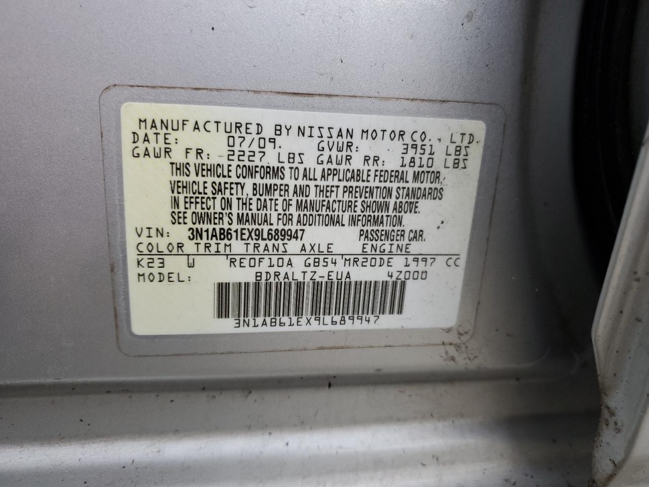 3N1AB61EX9L689947 2009 Nissan Sentra 2.0