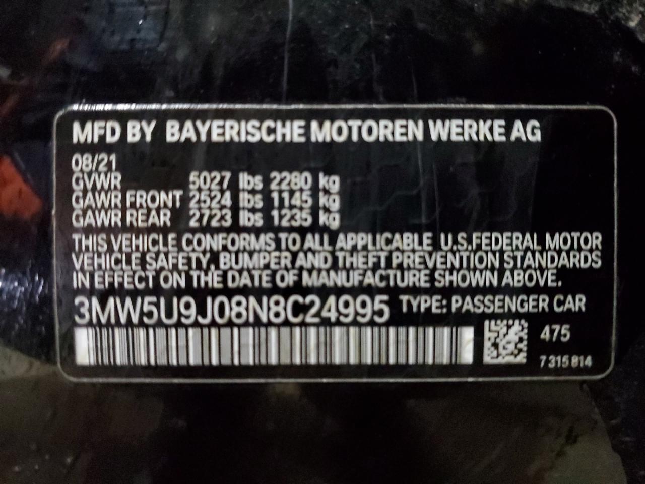 2022 BMW M340Xi VIN: 3MW5U9J08N8C24995 Lot: 83840124