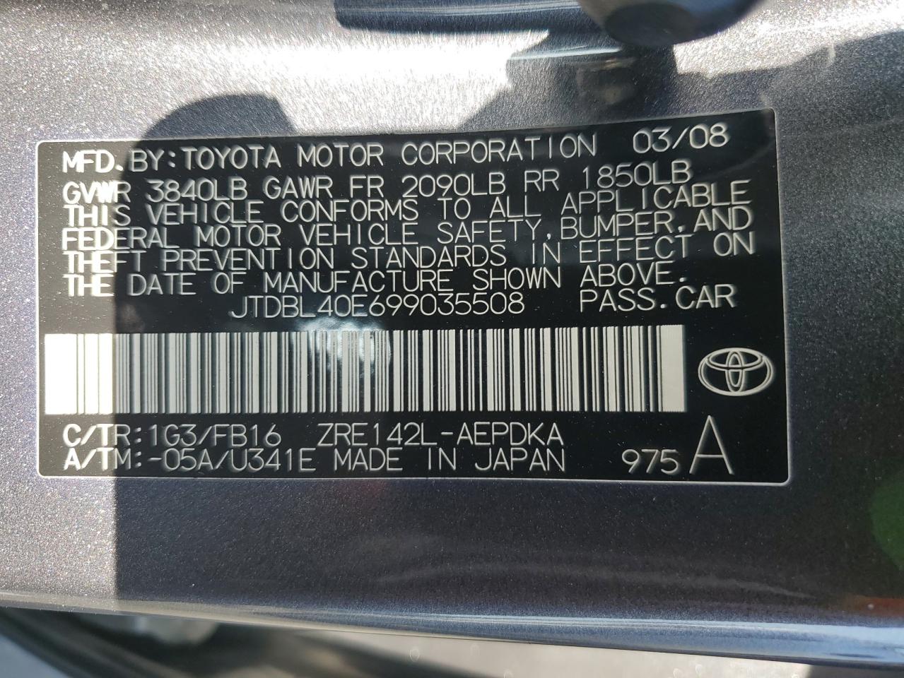 JTDBL40E699035508 2009 Toyota Corolla Base