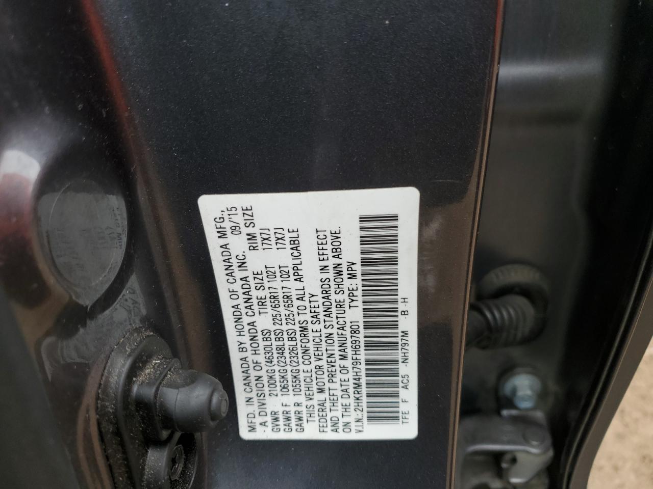 2HKRM4H79FH697801 2015 Honda Cr-V Exl