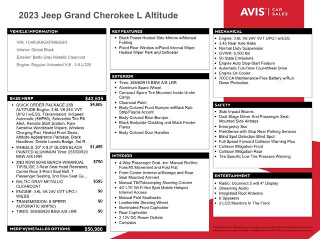 2023 Jeep Grand Cherokee L Laredo VIN: 1C4RJKAGXP8865663 Lot: 62100764