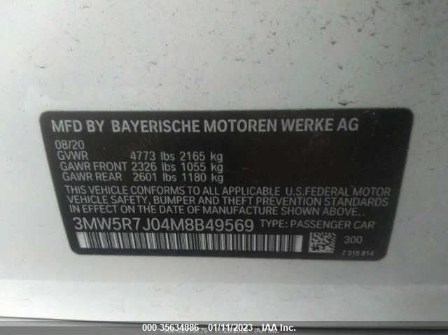 2021 BMW 330I xDrive VIN: 3MW5R7J04M8B49569 Lot: 35634886