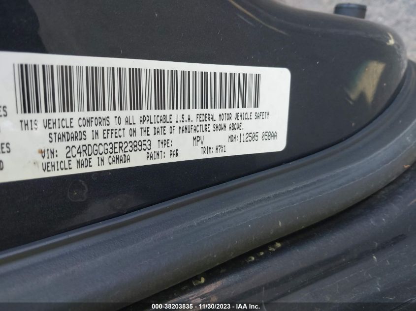 2014 Dodge Grand Caravan Sxt VIN: 2C4RDGCG3ER238953 Lot: 38203835