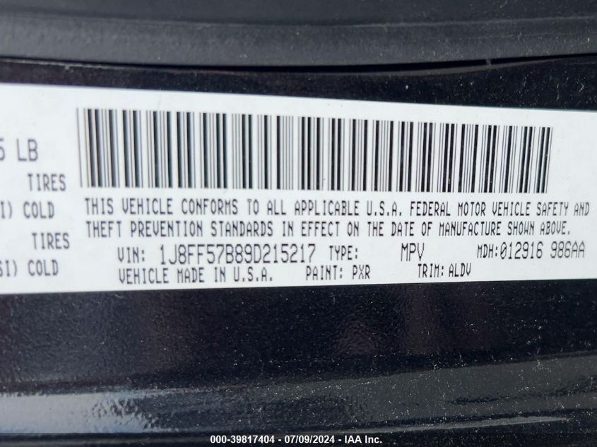 2009 Jeep Compass Limited VIN: 1J8FF57B89D215217 Lot: 39817404