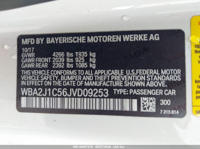 2018 BMW 230I VIN: WBA2J1C56JVD09253 Lot: 40457218