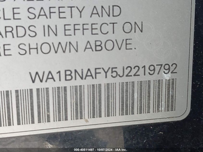 2018 Audi Q5 2.0T Premium/2.0T Tech Premium VIN: WA1BNAFY5J2219792 Lot: 40511497