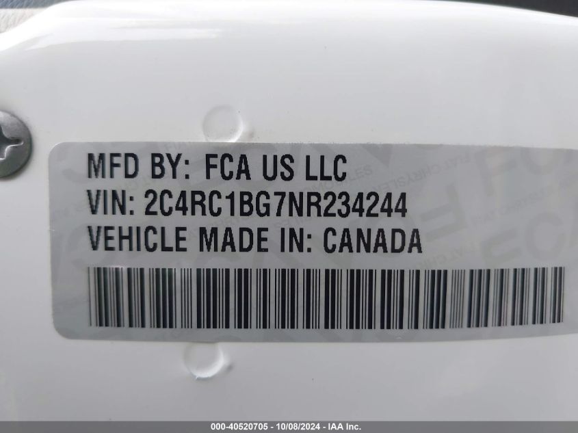 2022 Chrysler Pacifica Touring L VIN: 2C4RC1BG7NR234244 Lot: 40520705