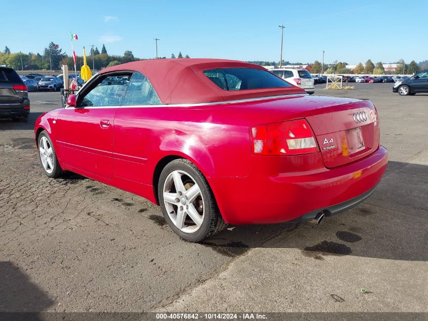 2003 Audi A4 1.8T VIN: WAUAC48H53K019212 Lot: 40576842