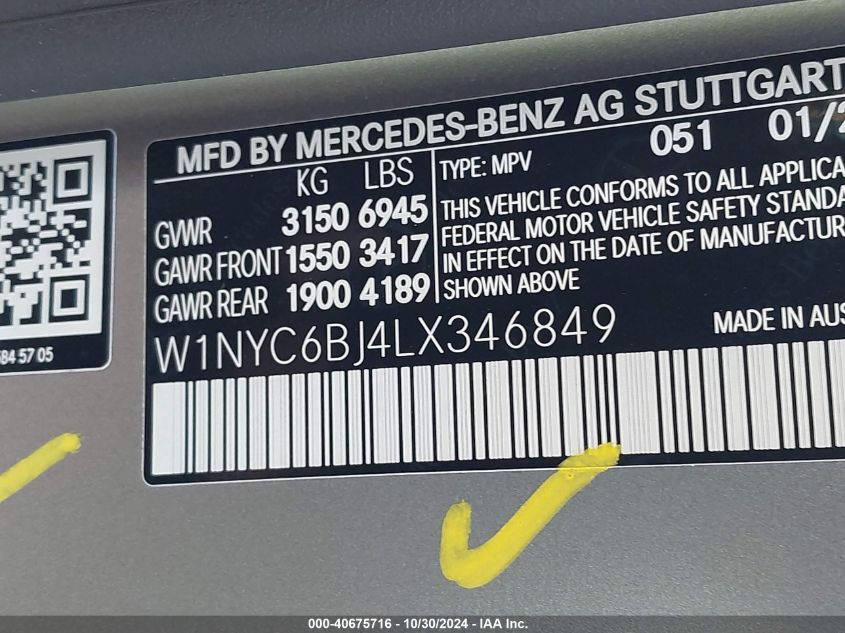 2020 Mercedes-Benz G 550 4Matic VIN: W1NYC6BJ4LX346849 Lot: 40675716