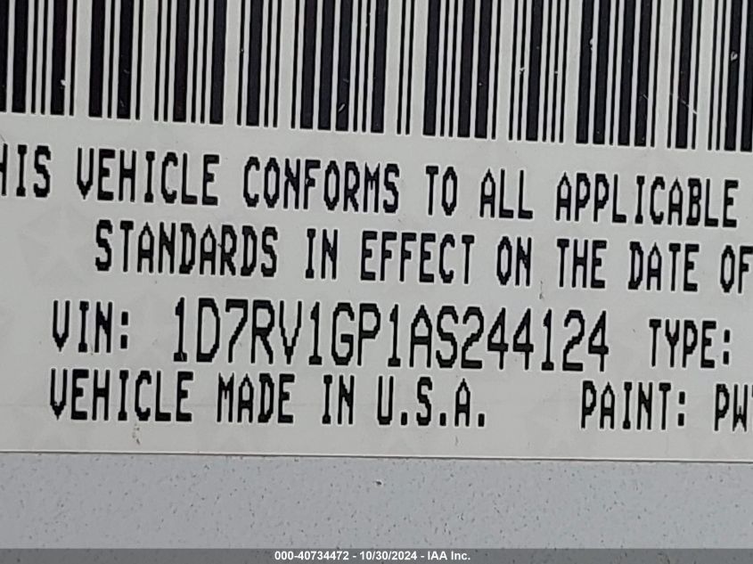 2010 Dodge Ram 1500 St VIN: 1D7RV1GP1AS244124 Lot: 40734472