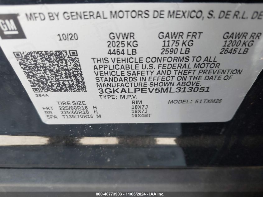 2021 GMC Terrain Fwd Slt VIN: 3GKALPEV5ML313051