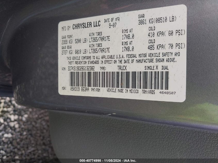 2008 Dodge Ram 1500 Sxt/Slt VIN: 3D7KS19D28G132382