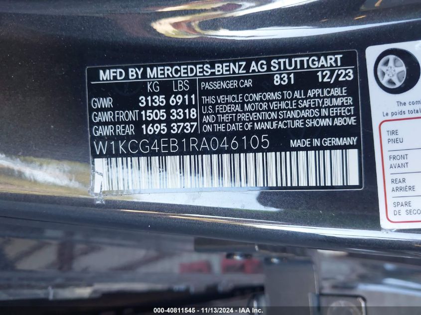 2024 Mercedes-Benz Eqs 580 4Matic VIN: W1KCG4EB1RA046105 Lot: 40811545